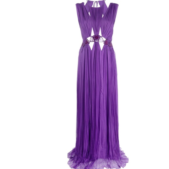 ALBERTA FERRETTI WOMEN’S CUT-OUT HALTER MAXI DRESS, SIZE 40 IT (US 4), PURPLE - Picture 1 of 9